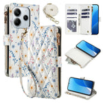 Leather Case For Xiaomi Redmi Note 14 5G  /  Poco M7 Pro 5G Rhombic Floral Pattern Zipper Wallet Phone Cover with Wrist Strap   /   Shoulder Strap