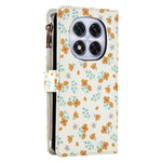 Leather Case For Xiaomi Redmi Note 14 Pro 5G  /  Poco X7 5G  /  Redmi Note 14 Pro+ 5G Rhombic Floral Pattern Zipper Wallet Phone Cover with Wrist Strap   /   Shoulder Strap