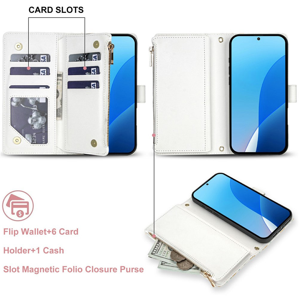 Leather Case For Xiaomi Redmi Note 14 Pro 5G  /  Poco X7 5G  /  Redmi Note 14 Pro+ 5G Rhombic Floral Pattern Zipper Wallet Phone Cover with Wrist Strap   /   Shoulder Strap
