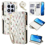 Leather Case For Xiaomi Redmi Note 14 Pro 5G  /  Poco X7 5G  /  Redmi Note 14 Pro+ 5G Rhombic Floral Pattern Zipper Wallet Phone Cover with Wrist Strap   /   Shoulder Strap