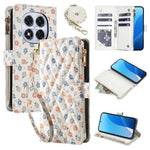 Leather Case For Xiaomi Redmi Note 14 Pro 5G  /  Poco X7 5G  /  Redmi Note 14 Pro+ 5G Rhombic Floral Pattern Zipper Wallet Phone Cover with Wrist Strap   /   Shoulder Strap