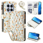 For Xiaomi Redmi Note 14 Pro 4G Leather Case with Wrist Strap   /   Shoulder Strap Rhombic Floral Pattern Zipper Wallet Phone Cover