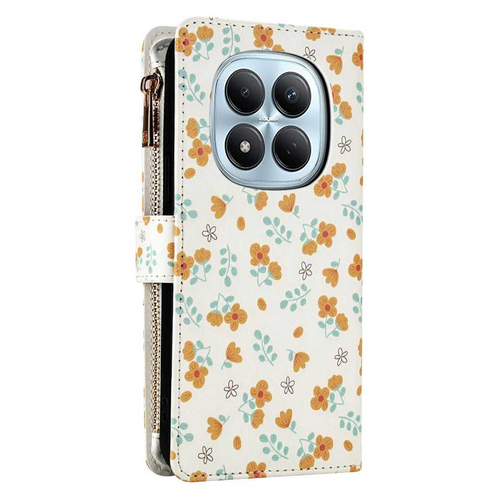 For Xiaomi Redmi Note 15 Pro 4G (Global) Leather Case with Wrist Strap   /   Shoulder Strap Rhombic Floral Pattern Zipper Wallet Phone Cover