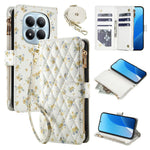 For Xiaomi Redmi Note 15 Pro 4G (Global) Leather Case with Wrist Strap   /   Shoulder Strap Rhombic Floral Pattern Zipper Wallet Phone Cover