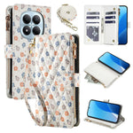 Leather Case For Xiaomi Redmi Note 15 4G (Global)  /  Redmi Note 15 5G (Global)  /  Poco M8 5G Rhombic Floral Pattern Zipper Wallet Phone Cover with Wrist Strap   /   Shoulder Strap