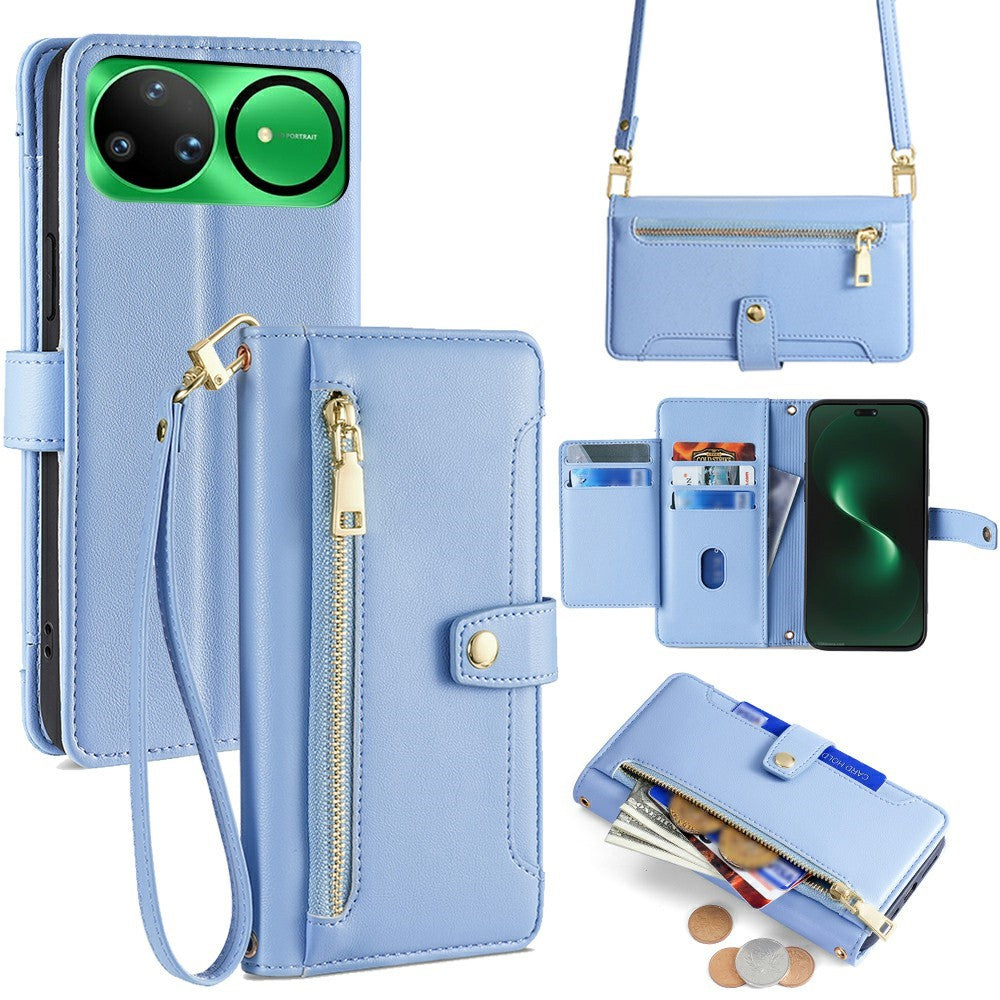 For Huawei nova 15 Ultra 5G Leather Case Zipper Pocket Wallet Phone Cover with 2 Straps