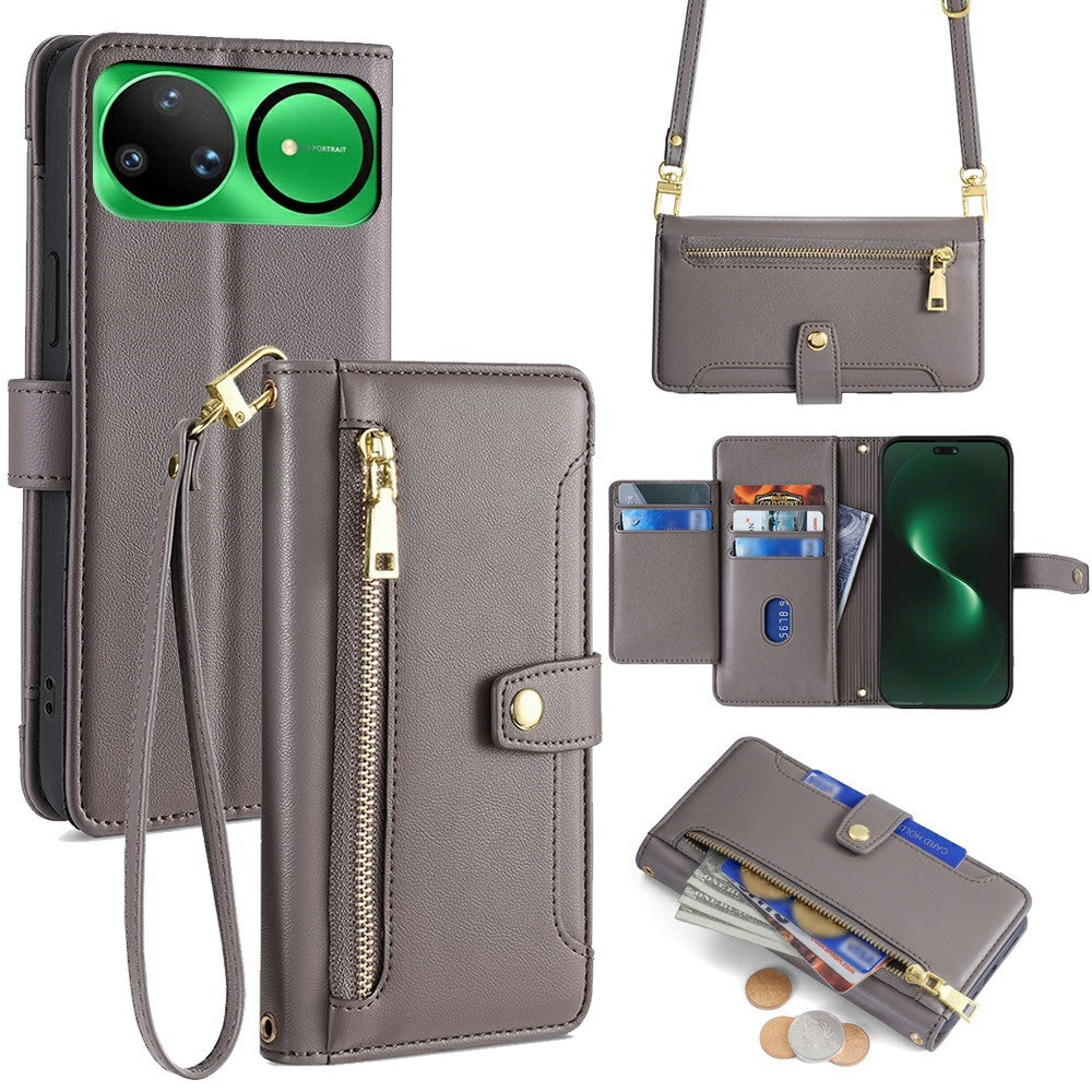 For Huawei nova 15 Ultra 5G Leather Case Zipper Pocket Wallet Phone Cover with 2 Straps