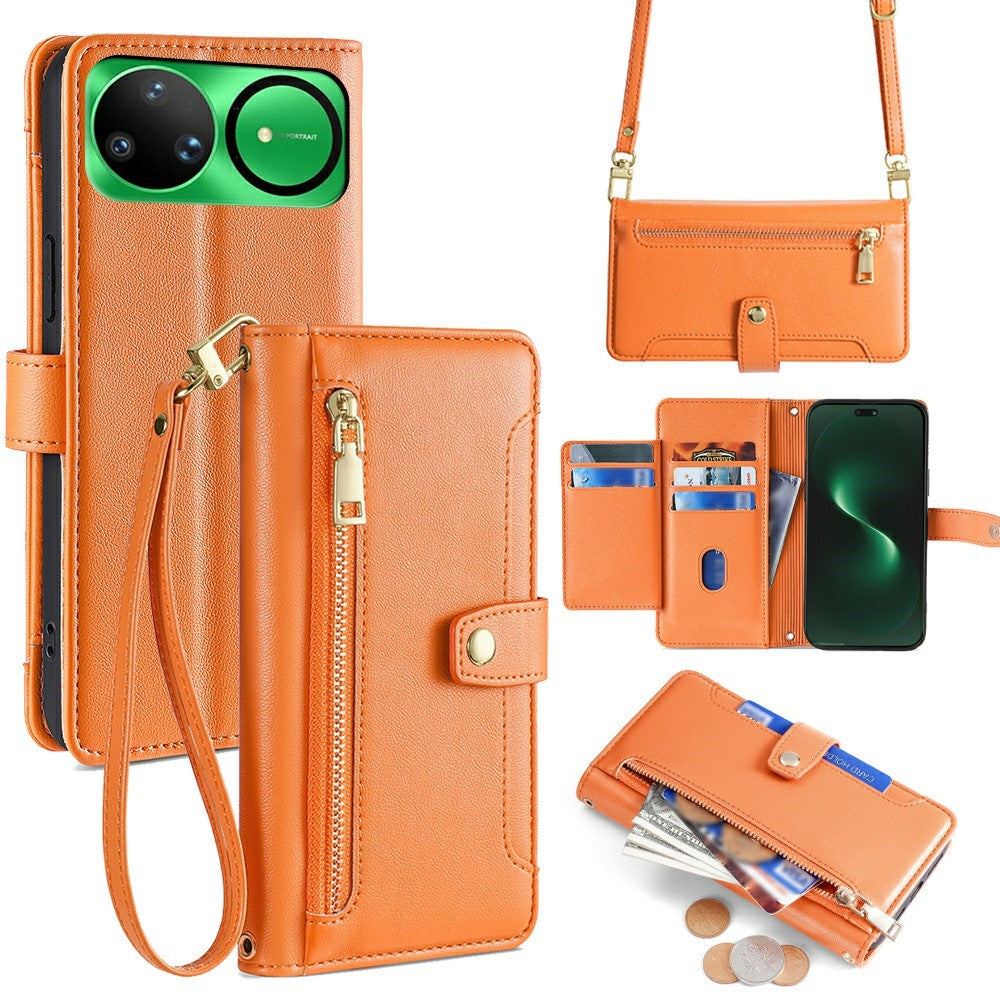 For Huawei nova 15 Ultra 5G Leather Case Zipper Pocket Wallet Phone Cover with 2 Straps