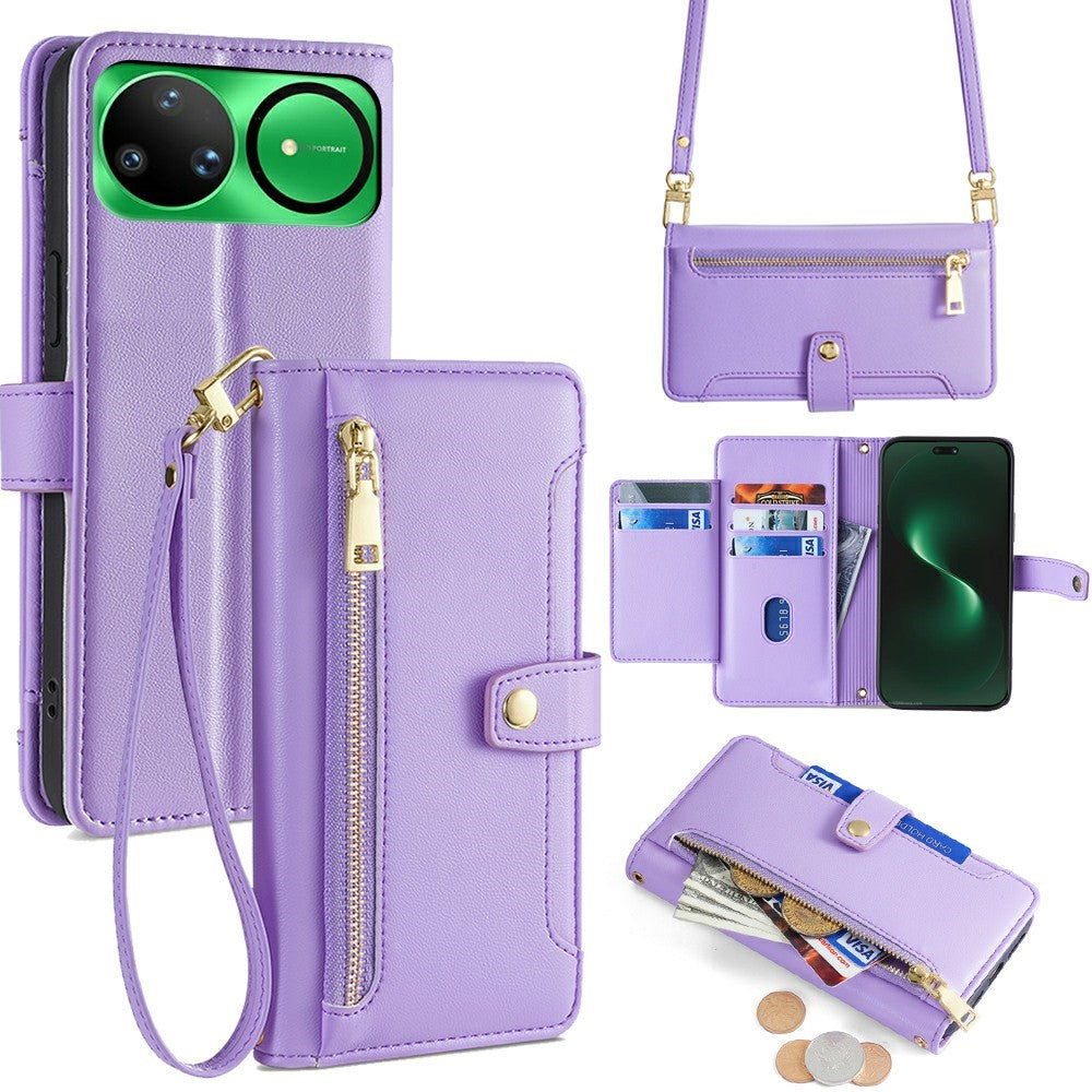 For Huawei nova 15 Ultra 5G Leather Case Zipper Pocket Wallet Phone Cover with 2 Straps