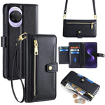 For Huawei nova 15 5G Leather Case Zipper Pocket Wallet Phone Cover with 2 Straps