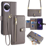 For Huawei nova 15 5G Leather Case Zipper Pocket Wallet Phone Cover with 2 Straps