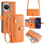 For Huawei nova 15 5G Leather Case Zipper Pocket Wallet Phone Cover with 2 Straps