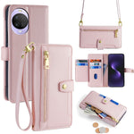 For Huawei nova 15 5G Leather Case Zipper Pocket Wallet Phone Cover with 2 Straps
