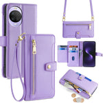 For Huawei nova 15 5G Leather Case Zipper Pocket Wallet Phone Cover with 2 Straps