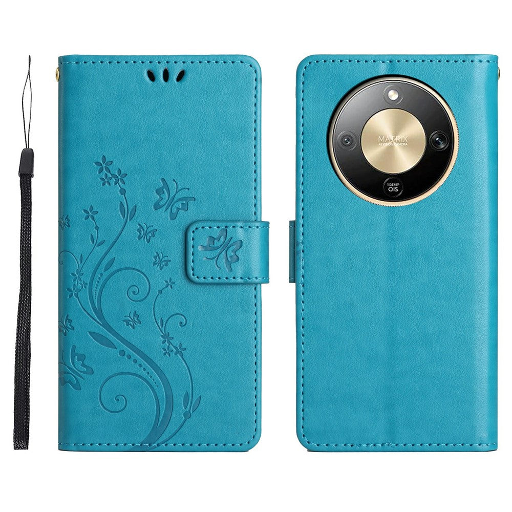 For Honor X70 5G  /  X9d 5G  /  Magic8 Lite 5G Leather Wallet Case Butterfly Flower Imprinted Phone Cover with Strap