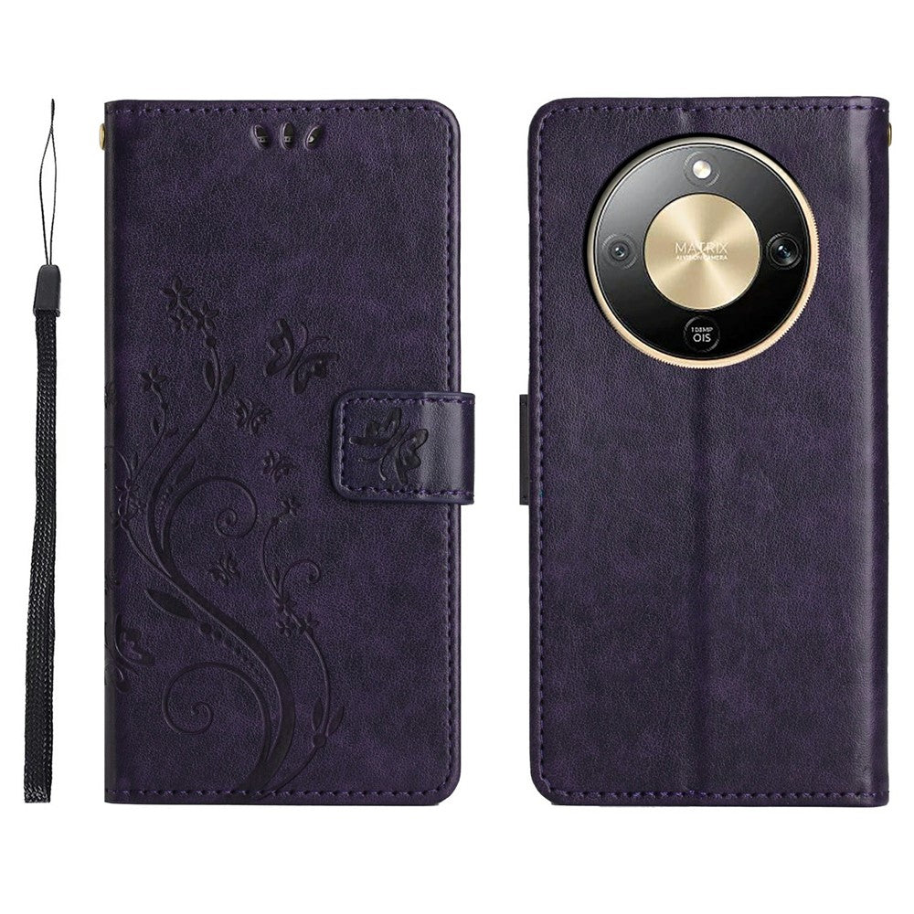 For Honor X70 5G  /  X9d 5G  /  Magic8 Lite 5G Leather Wallet Case Butterfly Flower Imprinted Phone Cover with Strap