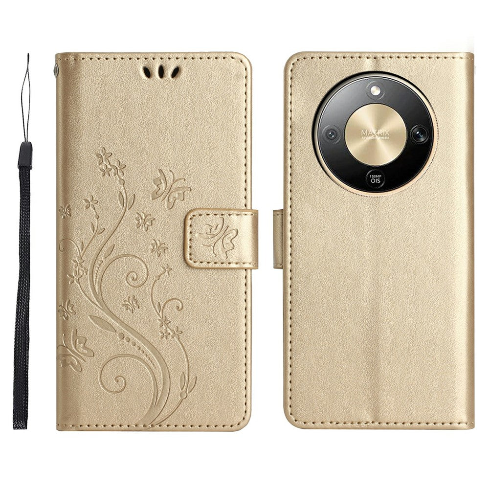 For Honor X70 5G  /  X9d 5G  /  Magic8 Lite 5G Leather Wallet Case Butterfly Flower Imprinted Phone Cover with Strap