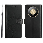 For Honor X70 5G  /  X9d 5G  /  Magic8 Lite 5G Leather Wallet Case Butterfly Flower Imprinted Phone Cover with Strap
