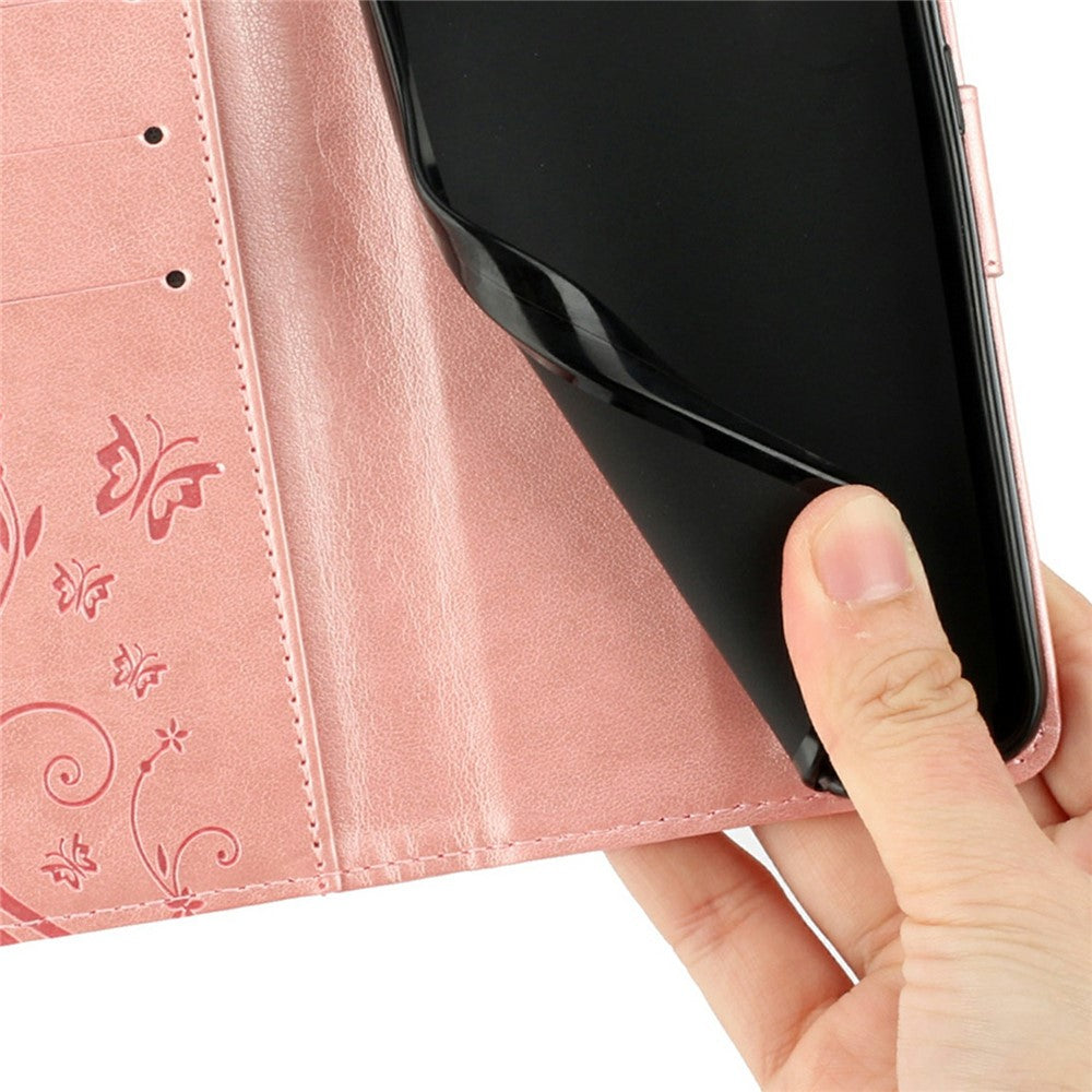 For Honor Magic8 Pro 5G Leather Wallet Case Butterfly Flower Imprinted Phone Cover with Strap