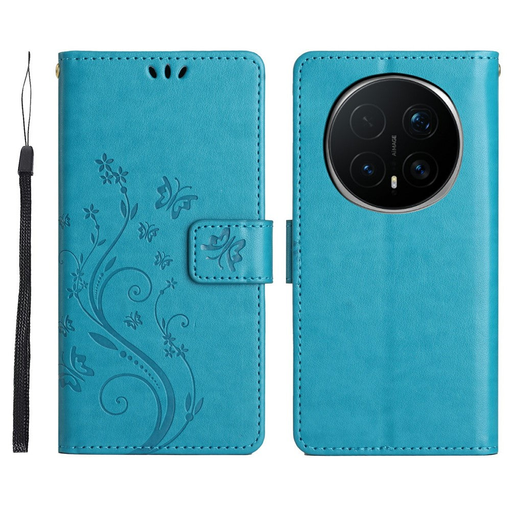 For Honor Magic8 Pro 5G Leather Wallet Case Butterfly Flower Imprinted Phone Cover with Strap