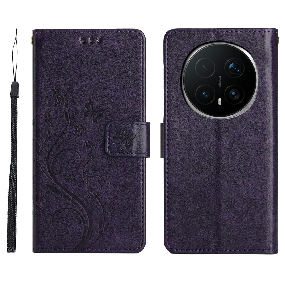 For Honor Magic8 Pro 5G Leather Wallet Case Butterfly Flower Imprinted Phone Cover with Strap