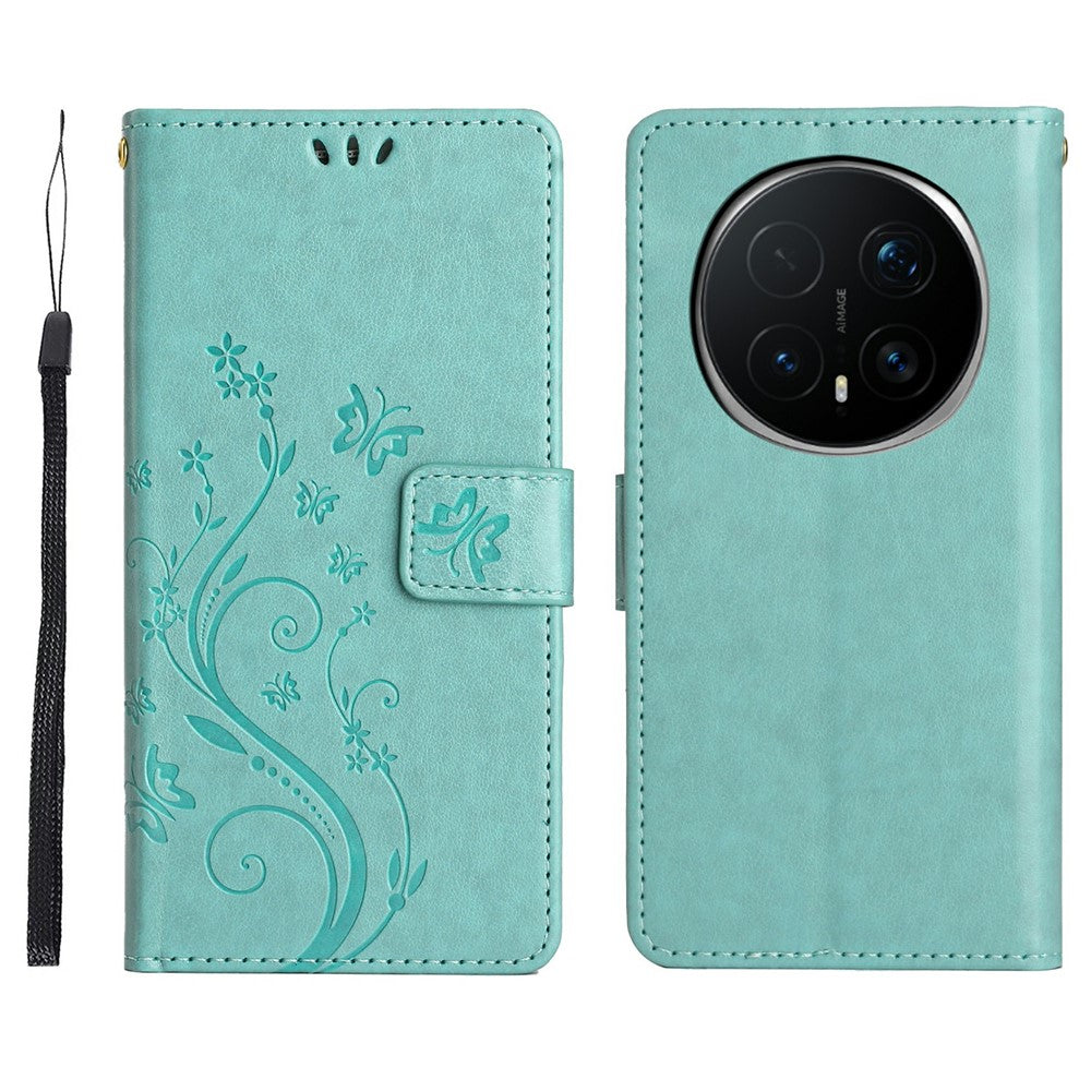 For Honor Magic8 Pro 5G Leather Wallet Case Butterfly Flower Imprinted Phone Cover with Strap