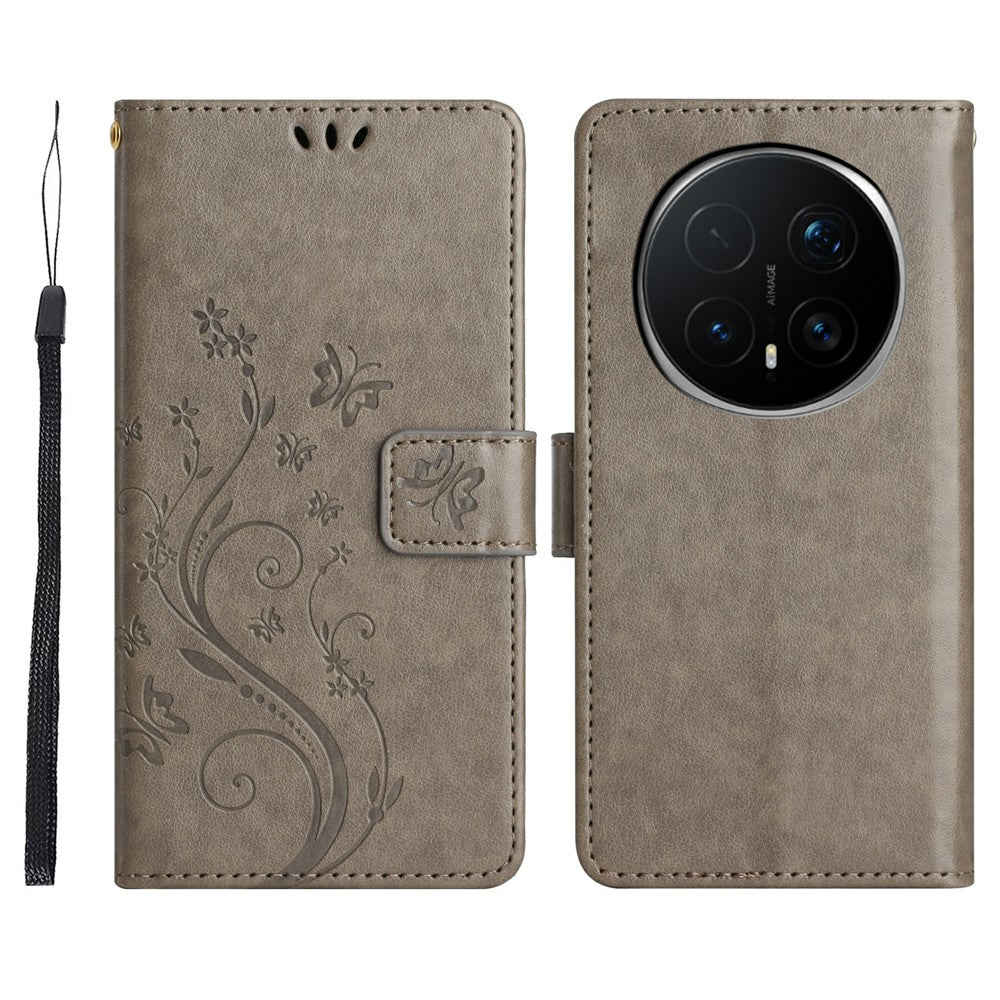 For Honor Magic8 Pro 5G Leather Wallet Case Butterfly Flower Imprinted Phone Cover with Strap
