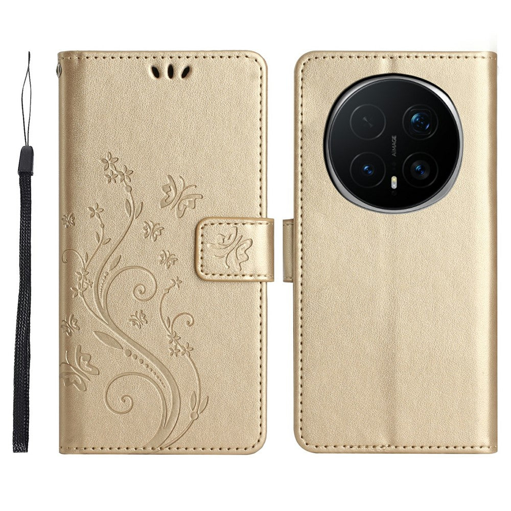 For Honor Magic8 Pro 5G Leather Wallet Case Butterfly Flower Imprinted Phone Cover with Strap