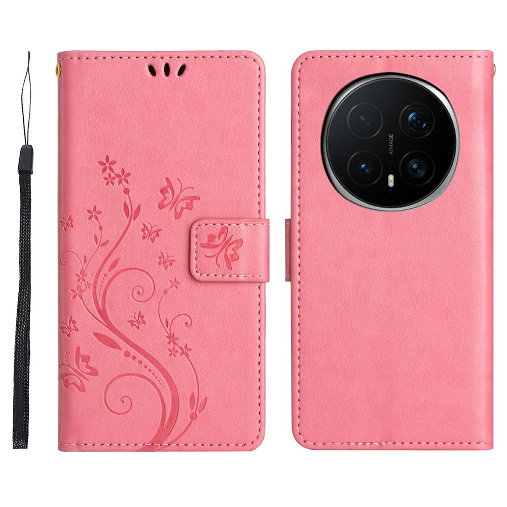 For Honor Magic8 Pro 5G Leather Wallet Case Butterfly Flower Imprinted Phone Cover with Strap