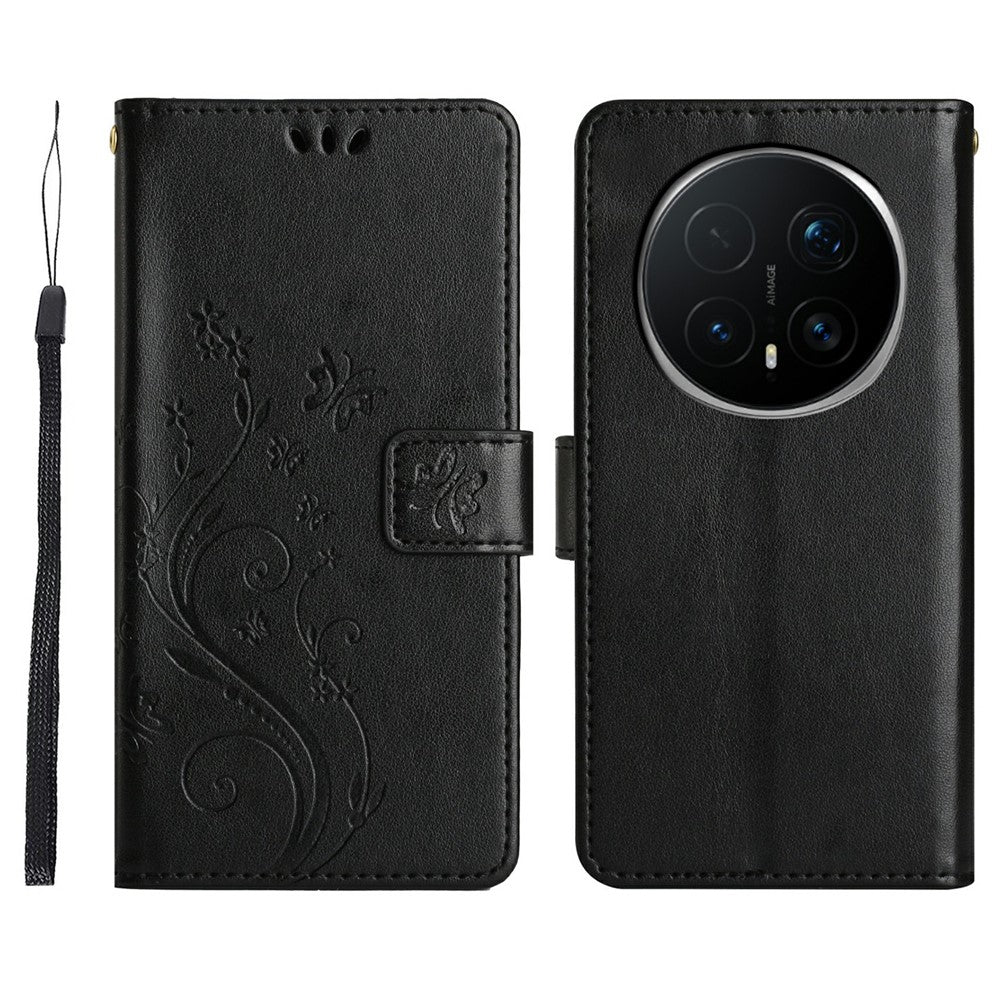 For Honor Magic8 Pro 5G Leather Wallet Case Butterfly Flower Imprinted Phone Cover with Strap