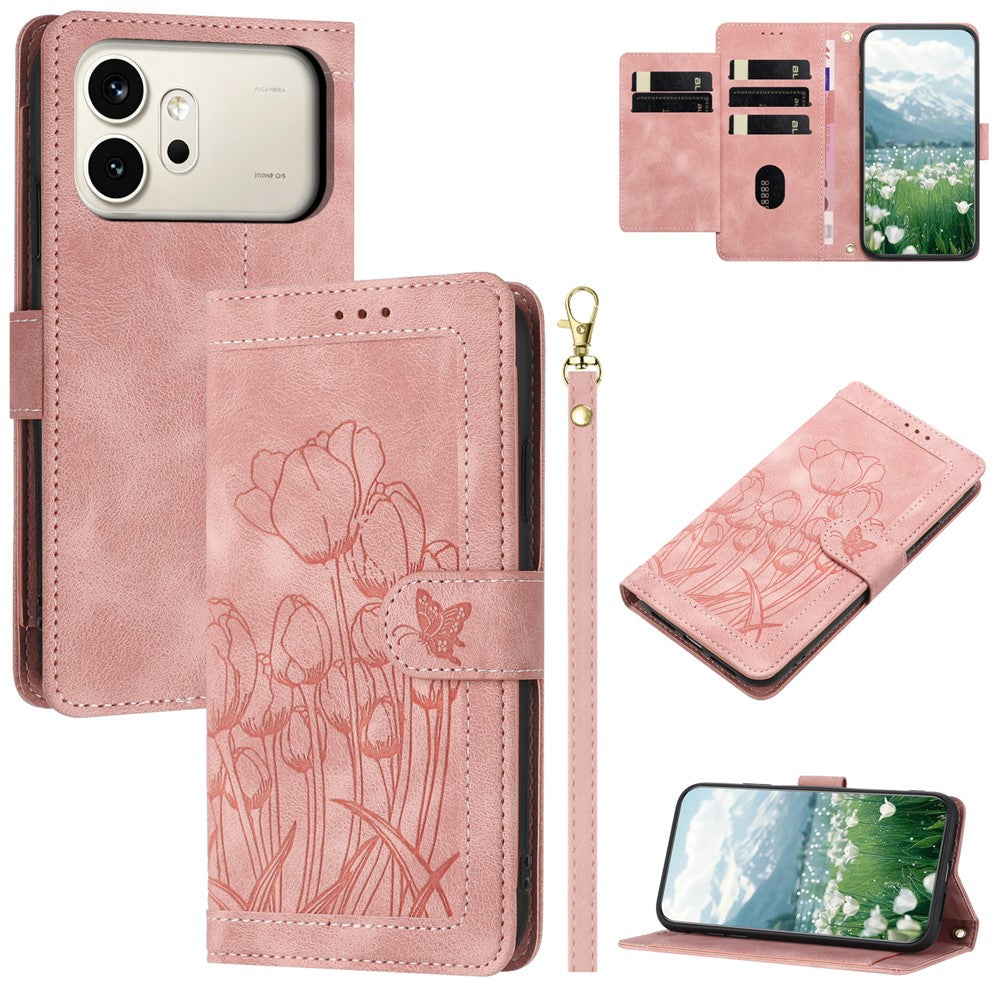 For Honor 600 5G Case Tulip Leather Phone Cover with 5 Card Slots Wallet