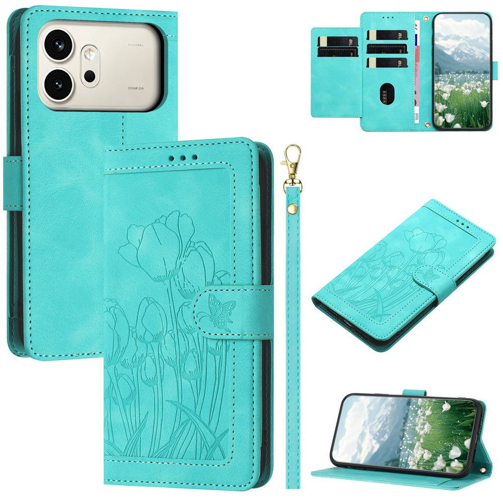 For Honor 600 5G Case Tulip Leather Phone Cover with 5 Card Slots Wallet