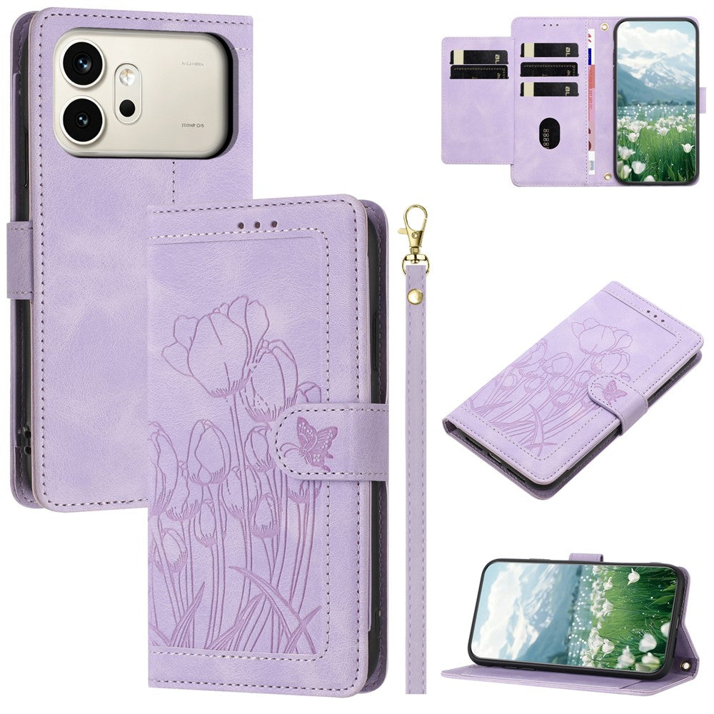 For Honor 600 5G Case Tulip Leather Phone Cover with 5 Card Slots Wallet