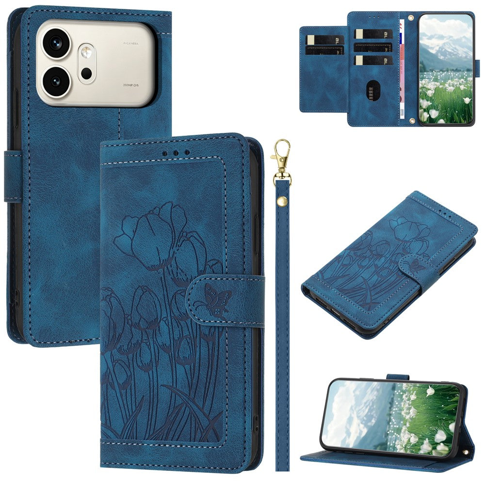 For Honor 600 5G Case Tulip Leather Phone Cover with 5 Card Slots Wallet