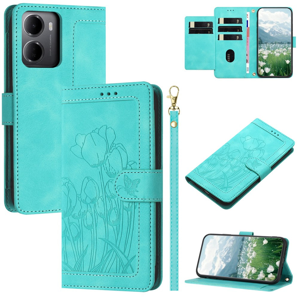 For Xiaomi Redmi 15a 5G Case Tulip Leather Phone Cover with 5 Card Slots Wallet