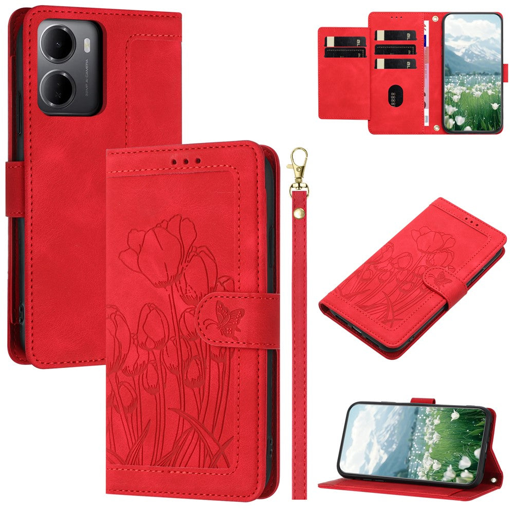 For Xiaomi Redmi 15a 5G Case Tulip Leather Phone Cover with 5 Card Slots Wallet