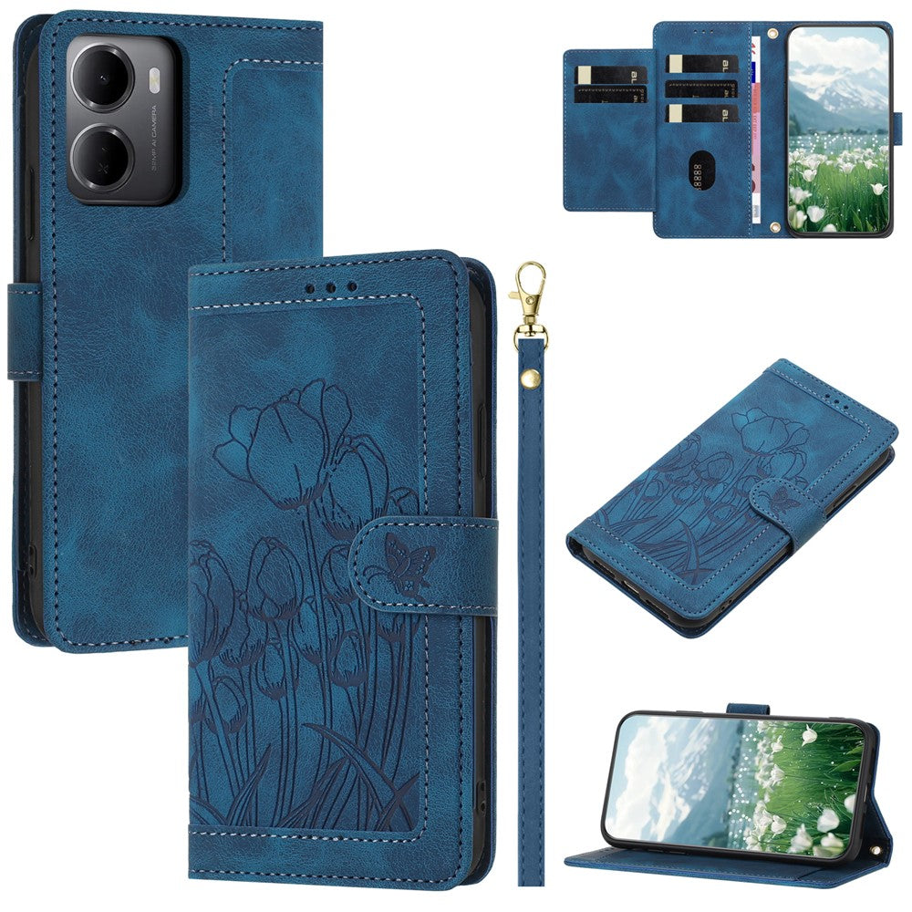For Xiaomi Redmi 15a 5G Case Tulip Leather Phone Cover with 5 Card Slots Wallet