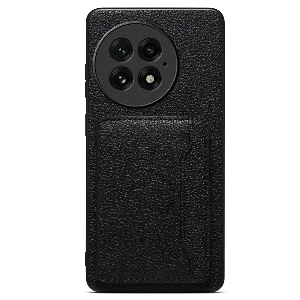 DENIOR D30 För OnePlus 13 Magnetiskt Skal Avtagbart Korthållare Stöd Litchitexturerat Läder Baksida mobilskal