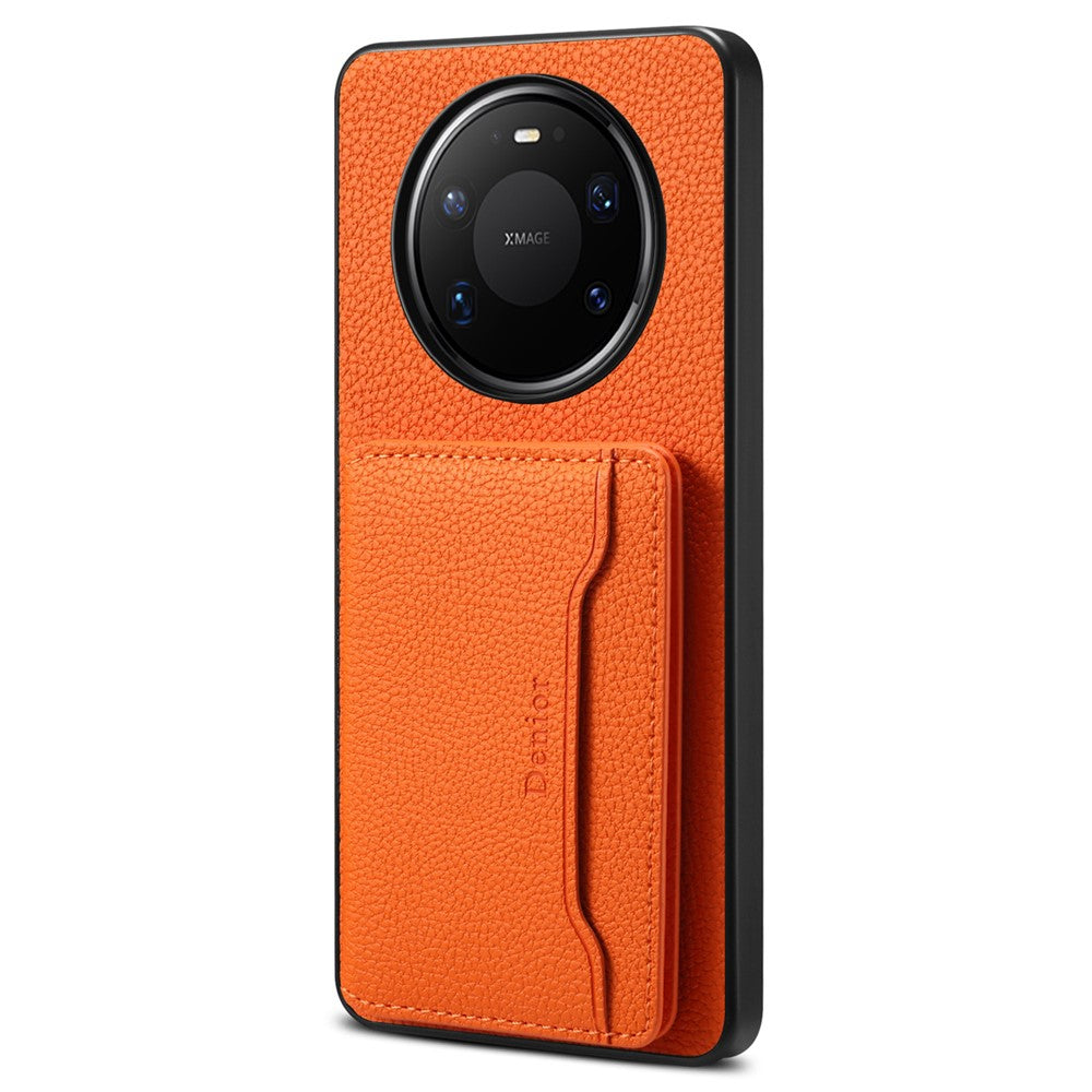 DENIOR D30 For Huawei Mate 80 Pro Max Magnetic Case Detachable Card Holder Kickstand Litchi Texture Leather Back Phone Cover