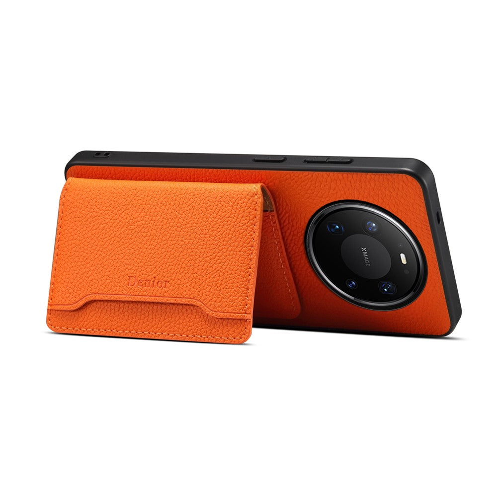 DENIOR D30 For Huawei Mate 80 Pro Max Magnetic Case Detachable Card Holder Kickstand Litchi Texture Leather Back Phone Cover