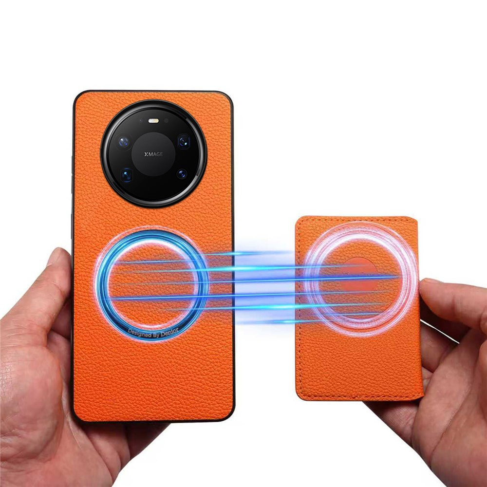 DENIOR D30 For Huawei Mate 80 Pro Max Magnetic Case Detachable Card Holder Kickstand Litchi Texture Leather Back Phone Cover