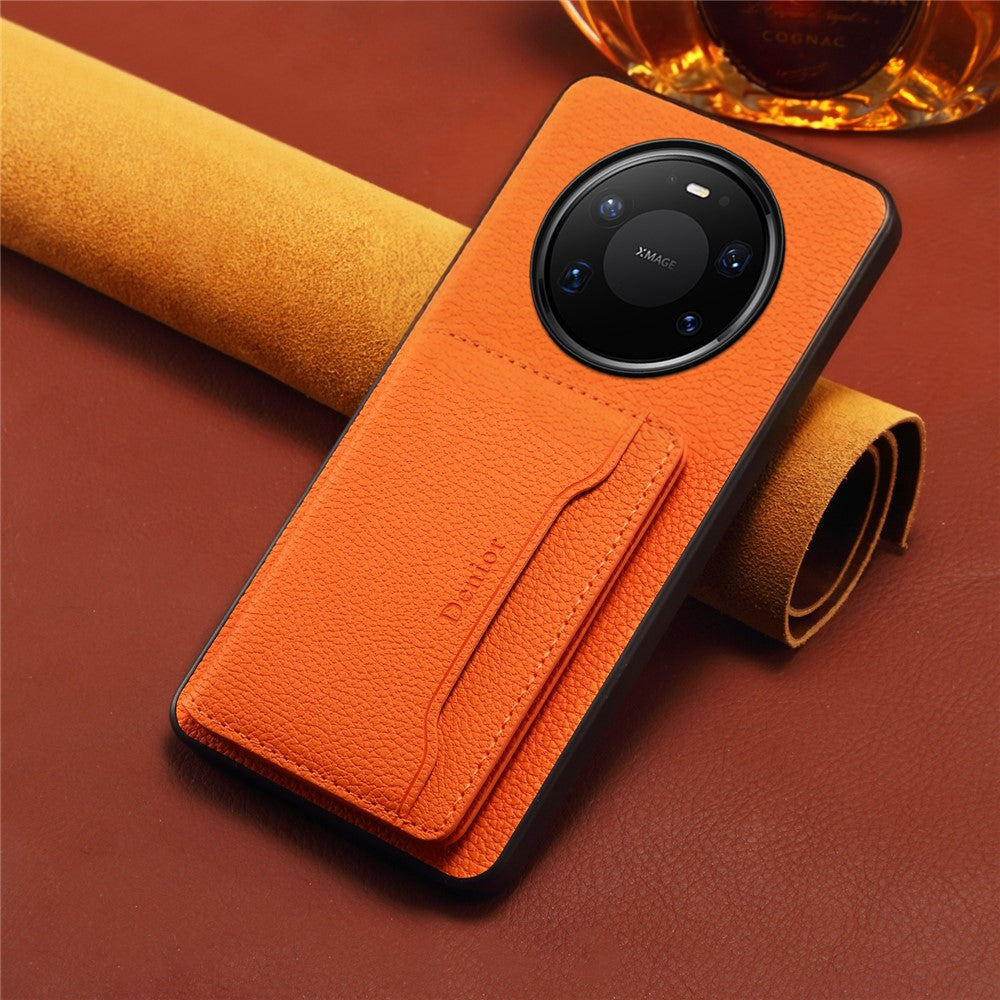 DENIOR D30 For Huawei Mate 80 Pro Max Magnetic Case Detachable Card Holder Kickstand Litchi Texture Leather Back Phone Cover