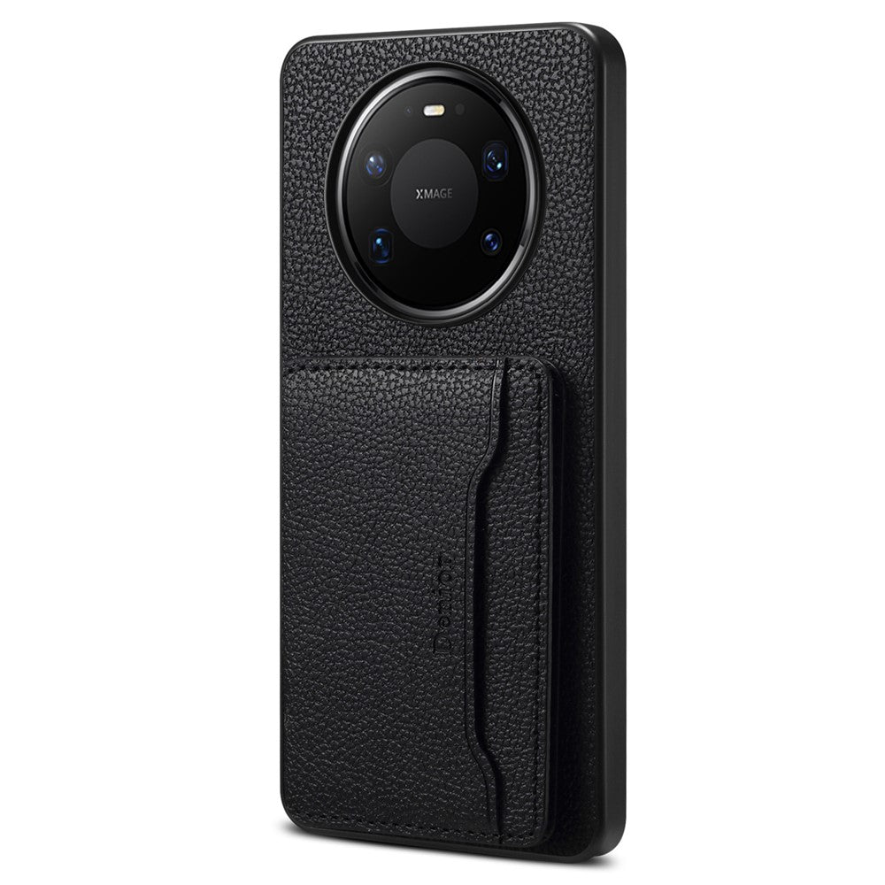 DENIOR D30 For Huawei Mate 80 Pro Max Magnetic Case Detachable Card Holder Kickstand Litchi Texture Leather Back Phone Cover