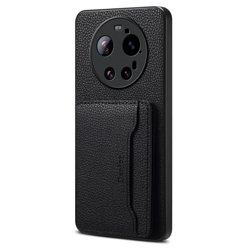 DENIOR D30 magnetisk cover til Xiaomi 17 Ultra 5G med aftagelig kortholder, støttefunktion og bagside i litchitekstureret læder