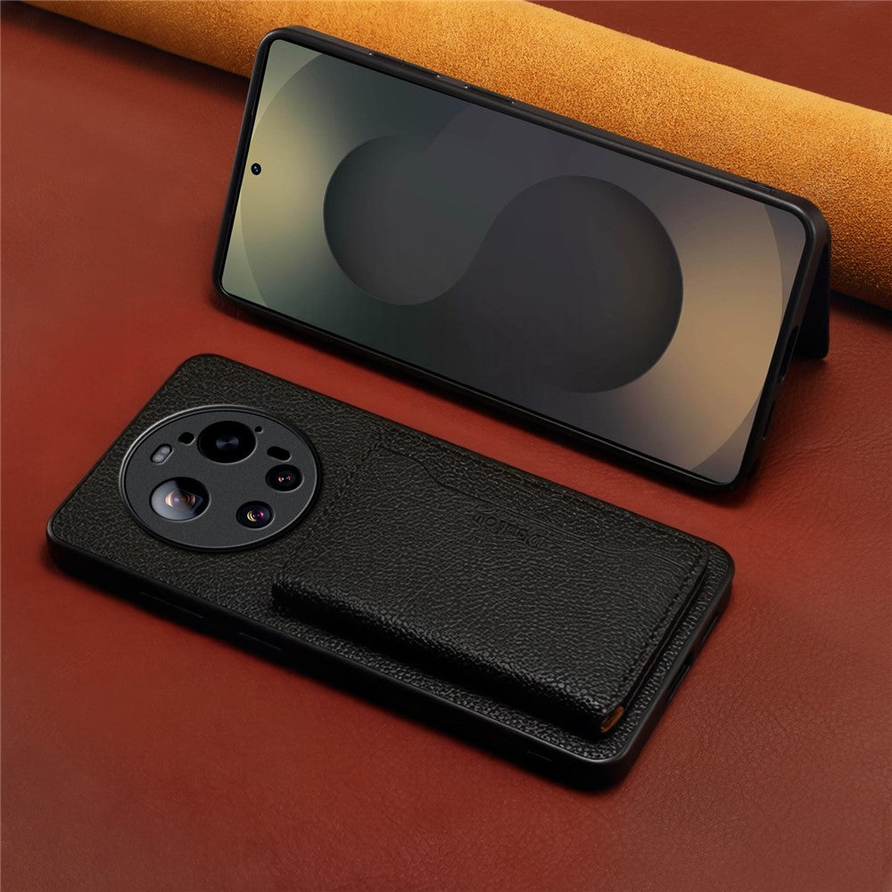 DENIOR D30 magnetisk cover til Xiaomi 17 Ultra 5G med aftagelig kortholder, støttefunktion og bagside i litchitekstureret læder