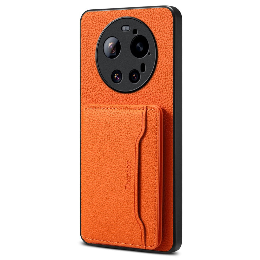 DENIOR D30 magnetisk cover til Xiaomi 17 Ultra 5G med aftagelig kortholder, støttefunktion og bagside i litchitekstureret læder