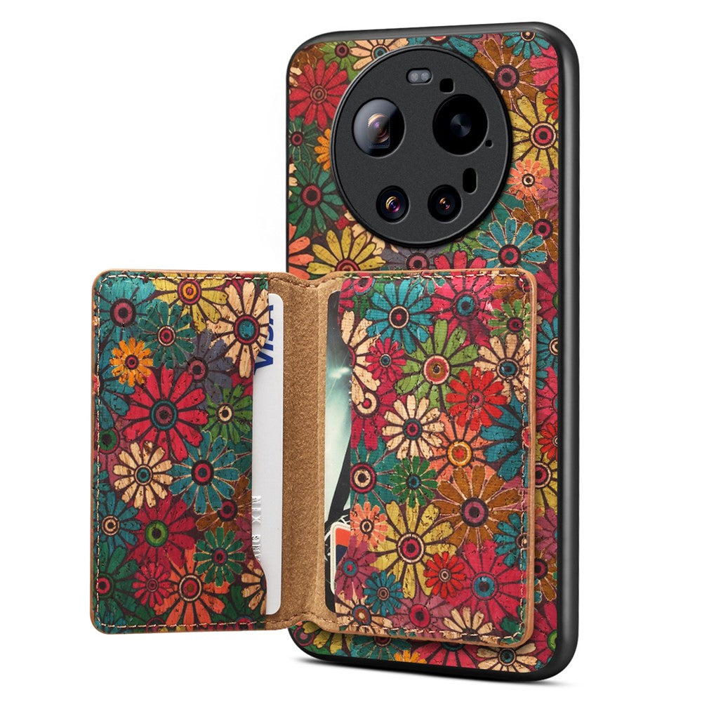 Xiaomi 17 Ultra 5G Magnetiskt Skal Blommönster PU-läder TPU mobilskal med Avtagbar Korthållare