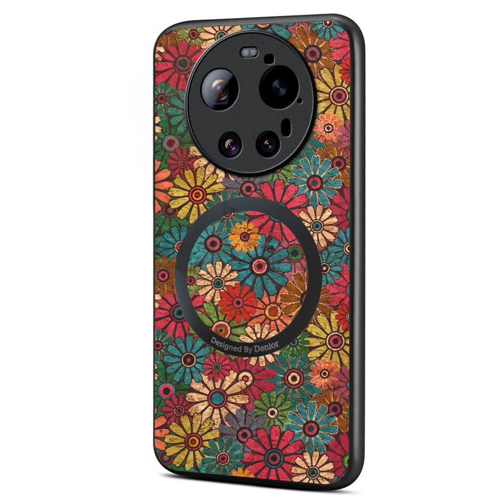 Xiaomi 17 Ultra 5G Magnetiskt Skal Blommönster PU-läder TPU mobilskal med Avtagbar Korthållare