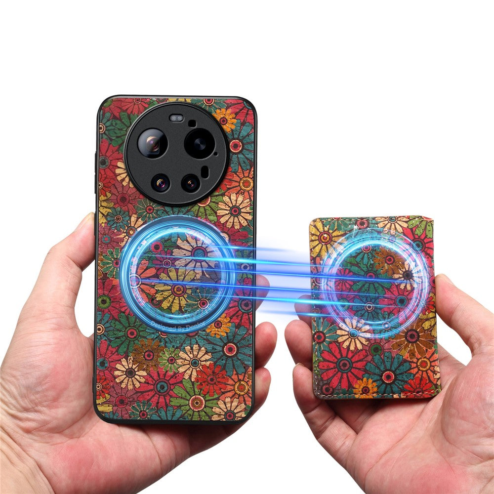 Xiaomi 17 Ultra 5G Magnetiskt Skal Blommönster PU-läder TPU mobilskal med Avtagbar Korthållare