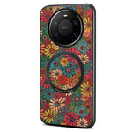 For Huawei Mate 80 Pro Max Magnetic Case Floral Pattern PU Leather TPU Phone Cover with Detachable Card Holder